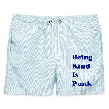 Freundlich zu sein ist Punk - Männer Badeshorts - hellblau gestreift - Vorne - AI Model Male 178 light (178cm)