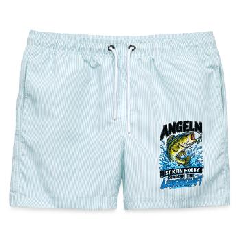 Angeln: Leidenschaft statt Hobby - Männer Badeshorts - hellblau gestreift - Vorne - AI Model Male 178 light (178cm)