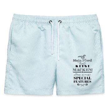 Mein Pferd hat Special Features - schwarz - Männer Badeshorts - hellblau gestreift - Vorne - AI Model Male 178 light (178cm)