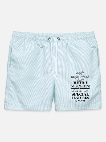 Mein Pferd hat Special Features - schwarz - Männer Badeshorts - hellblau gestreift