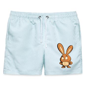 wütendes Häschen - Männer Badeshorts - hellblau gestreift - Vorne - AI Model Male 178 light (178cm)