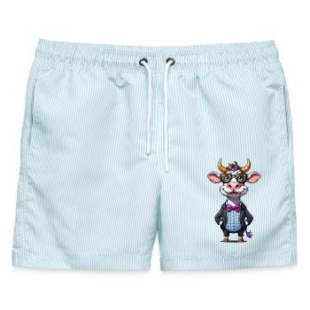 Geek-Kuh  - Männer Badeshorts - hellblau gestreift - Vorne - AI Model Male 178 light (178cm)