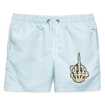 Mittelfinger - Männer Badeshorts - hellblau gestreift - Vorne - AI Model Male 178 light (178cm)