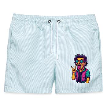 Techno Rave Spruch EDM Party - Männer Badeshorts - hellblau gestreift - Vorne - AI Model Male 178 light (178cm)