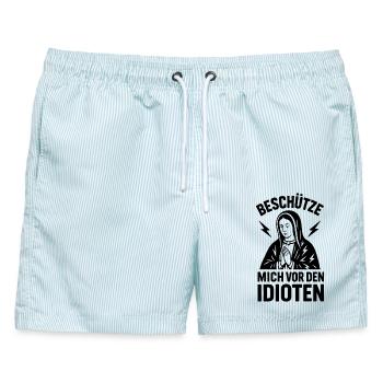 Funshirt Beschütze mich vor den Idioten - Männer Badeshorts - hellblau gestreift - Vorne - AI Model Male 178 light (178cm)