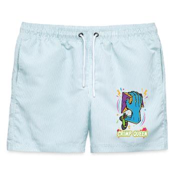 Crimp Queen Kletter-Boulder-Spaß - Männer Badeshorts - hellblau gestreift - Vorne - AI Model Male 178 light (178cm)