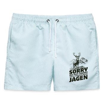 Hab nicht zugehört war in Gedanken beim Jagen - Männer Badeshorts - hellblau gestreift - Vorne - AI Model Male 178 light (178cm)