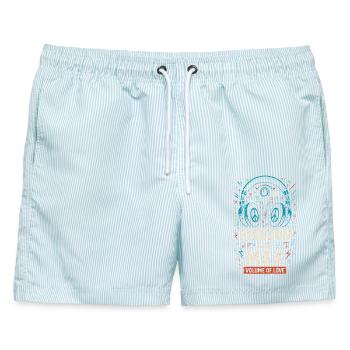 frieden auf max, music volume of love Festival  - Männer Badeshorts - hellblau gestreift - Vorne - AI Model Male 178 light (178cm)