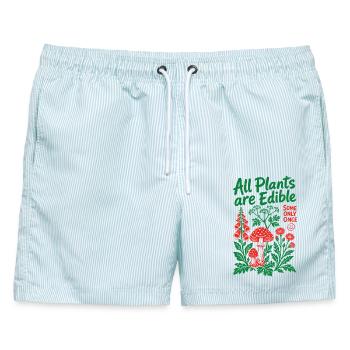 Alle Pflanzen sind essbare, biologische Gärtnerungen - Männer Badeshorts - hellblau gestreift - Vorne - AI Model Male 178 light (178cm)