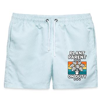 Plant Parent on Duty - Männer Badeshorts - hellblau gestreift - Vorne - AI Model Male 178 light (178cm)