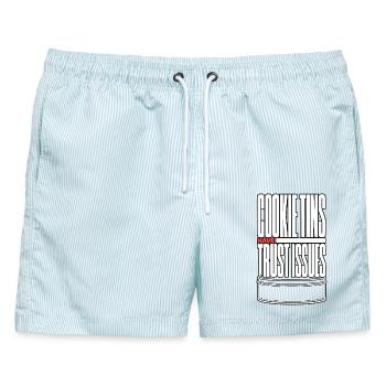 Keksdose – Cookie Tins Have Trust Issues - Männer Badeshorts - hellblau gestreift - Vorne - AI Model Male 178 light (178cm)