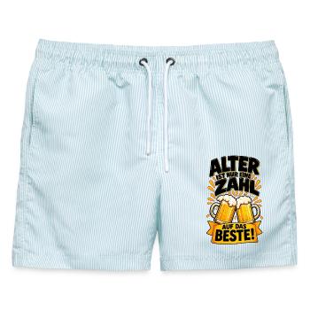 Alter ist nur eine Zahl – Prost - Männer Badeshorts - hellblau gestreift - Vorne - AI Model Male 178 light (178cm)