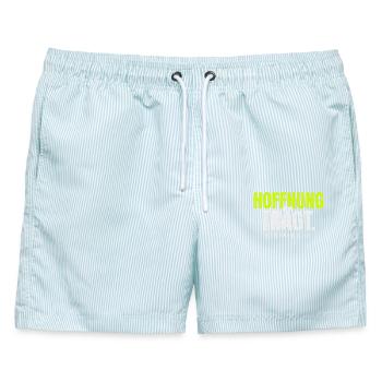 Hoffnung trägt – Hebräer 6,19 - Männer Badeshorts - hellblau gestreift - Vorne - AI Model Male 178 light (178cm)