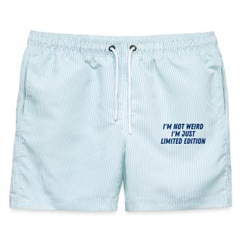 Ich bin nicht komisch, nur limitiert - Männer Badeshorts - hellblau gestreift - Vorne - AI Model Male 178 light (178cm)