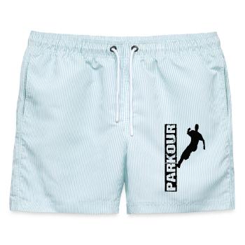 Parkour - Männer Badeshorts - hellblau gestreift - Vorne - AI Model Male 178 light (178cm)
