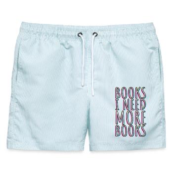 Need more Books - Leseratten Literatur Bücher - Männer Badeshorts - hellblau gestreift - Vorne - AI Model Male 178 light (178cm)