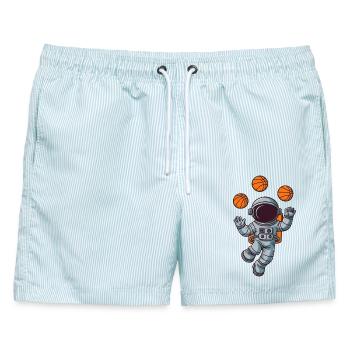 Astronaut Basketball Weltraum - Männer Badeshorts - hellblau gestreift - Vorne - AI Model Male 178 light (178cm)