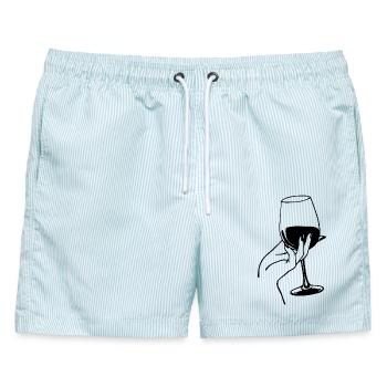 Rotwein-Liebhaber - Männer Badeshorts - hellblau gestreift - Vorne - AI Model Male 178 light (178cm)