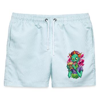 Burger Alien - Männer Badeshorts - hellblau gestreift - Vorne - AI Model Male 178 light (178cm)