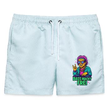Techno Rave Spruch Bass macht frei EDM - Männer Badeshorts - hellblau gestreift - Vorne - AI Model Male 178 light (178cm)