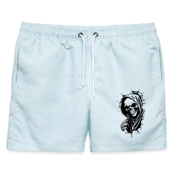 Skull mit Hoodie Design Halloween Grusel - Männer Badeshorts - hellblau gestreift - Vorne - AI Model Male 178 light (178cm)