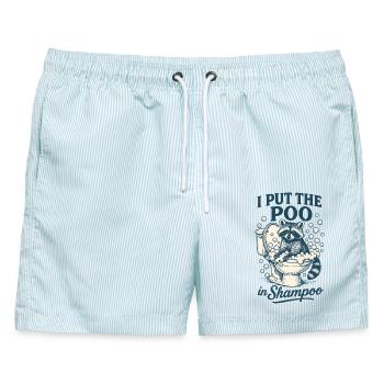Ich stecke den in Shampoo Waschbär Humor Meme - Männer Badeshorts - hellblau gestreift - Vorne - AI Model Male 178 light (178cm)