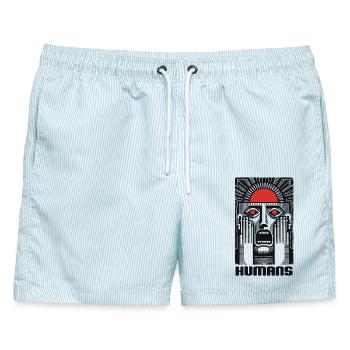 Sonnenmaske Menschengesicht - Männer Badeshorts - hellblau gestreift - Vorne - AI Model Male 178 light (178cm)
