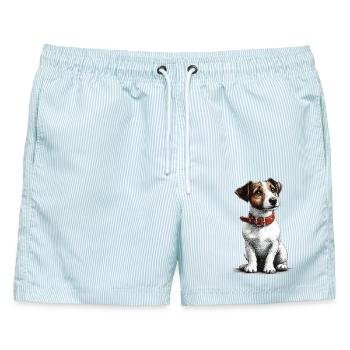 Jack Russel Terrier  - Männer Badeshorts - hellblau gestreift - Vorne - AI Model Male 178 light (178cm)