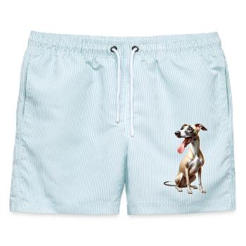 Windhund - Männer Badeshorts - hellblau gestreift - Vorne - AI Model Male 178 light (178cm)