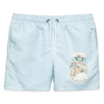 Canicross My Dog Doesnt Believe In Rest Days - Männer Badeshorts - hellblau gestreift - Vorne - AI Model Male 178 light (178cm)