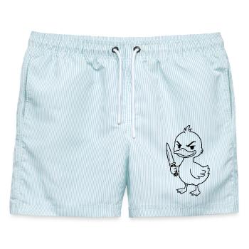 Ente mit Messer - Männer Badeshorts - hellblau gestreift - Vorne - AI Model Male 178 light (178cm)