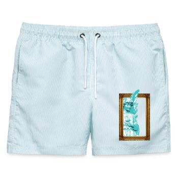 Gerahmter Engel - Männer Badeshorts - hellblau gestreift - Vorne - AI Model Male 178 light (178cm)
