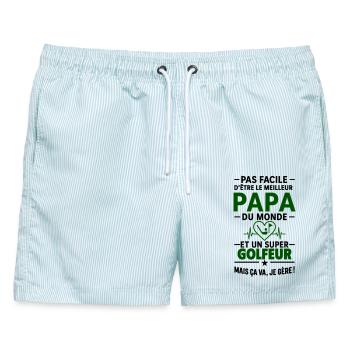 Herz + Golf – Super Papa Golfer - Männer Badeshorts - hellblau gestreift - Vorne - AI Model Male 178 light (178cm)