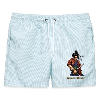Samurai Warrior – Japanischer Krieger mit Katana - Männer Badeshorts - hellblau gestreift - Vorne - AI Model Male 178 light (178cm)