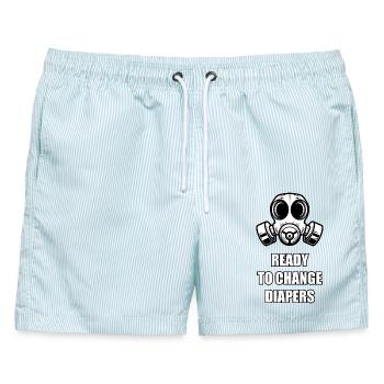 Lustige Papa Windelpflicht Gasmaske Neuheit - Männer Badeshorts - hellblau gestreift - Vorne - AI Model Male 178 light (178cm)