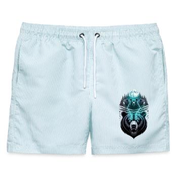 Lightning Bear Wildladungsdesign. - Männer Badeshorts - hellblau gestreift - Vorne - AI Model Male 178 light (178cm)