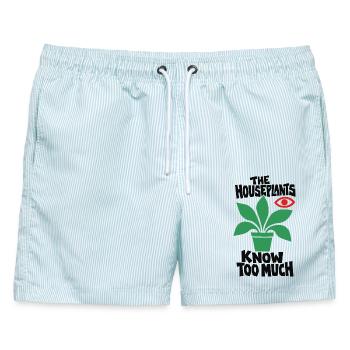 Zimmerpflanzen wissen zu viel - Männer Badeshorts - hellblau gestreift - Vorne - AI Model Male 178 light (178cm)