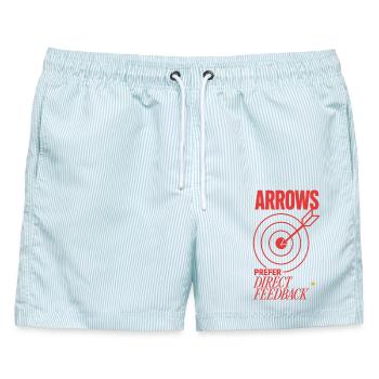 Bogenschießen – Arrows Prefer Direct Feedback - Männer Badeshorts - hellblau gestreift - Vorne - AI Model Male 178 light (178cm)