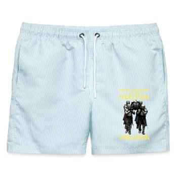 Tapferer Kampf gegen Drachen - Männer Badeshorts - hellblau gestreift - Vorne - AI Model Male 178 light (178cm)