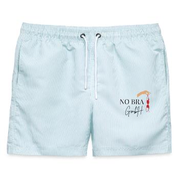 No Bra GmbH witziges Motiv Jungesellinen Abschied - Männer Badeshorts - hellblau gestreift - Vorne - AI Model Male 178 light (178cm)