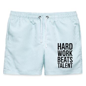 hard work beats talent - Männer Badeshorts - hellblau gestreift - Vorne - AI Model Male 178 light (178cm)