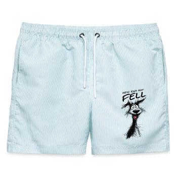 Mein Kind hat Fell – Skizzenhund Cartoon - Männer Badeshorts - hellblau gestreift - Vorne - AI Model Male 178 light (178cm)