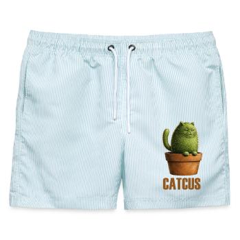 Catcus – Stachelige Katzenkaktus-Liebe - Männer Badeshorts - hellblau gestreift - Vorne - AI Model Male 178 light (178cm)
