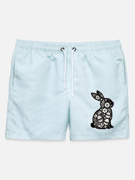 Osterhase Florale Silhouette - Männer Badeshorts - hellblau gestreift