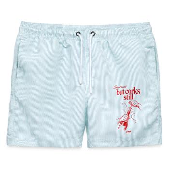 Weinliebhaber tot innerlich, aber Korken knacken immer noch - Männer Badeshorts - hellblau gestreift - Vorne - AI Model Male 178 light (178cm)