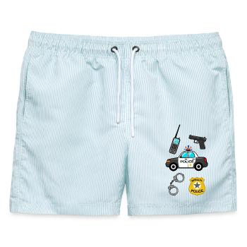 Polizei, police, polizist, cop police car, officer - Männer Badeshorts - hellblau gestreift - Vorne - AI Model Male 178 light (178cm)