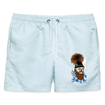 Bayern-Skull mit Hut, Brille und Bart - Männer Badeshorts - hellblau gestreift - Vorne - AI Model Male 178 light (178cm)