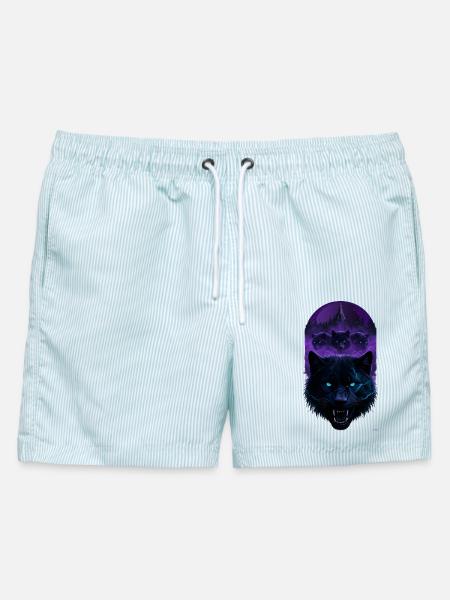 Das Design der violetten Mond der vier dunklen Kreaturen des Biests - Männer Badeshorts - hellblau gestreift