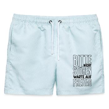 Bitte nicht stören ich warte auf Freitag Spruch - Männer Badeshorts - hellblau gestreift - Vorne - AI Model Male 178 light (178cm)