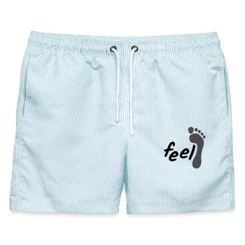 feel barefoot; fühle barfuß (2-farbig) - Männer Badeshorts - hellblau gestreift - Vorne - AI Model Male 178 light (178cm)
